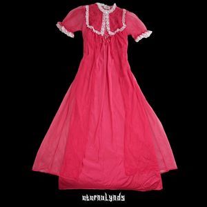 Vintage 60s Shannon Lee Slip Dress Petticoat Robe Women's M/L Pink Lace Sheer